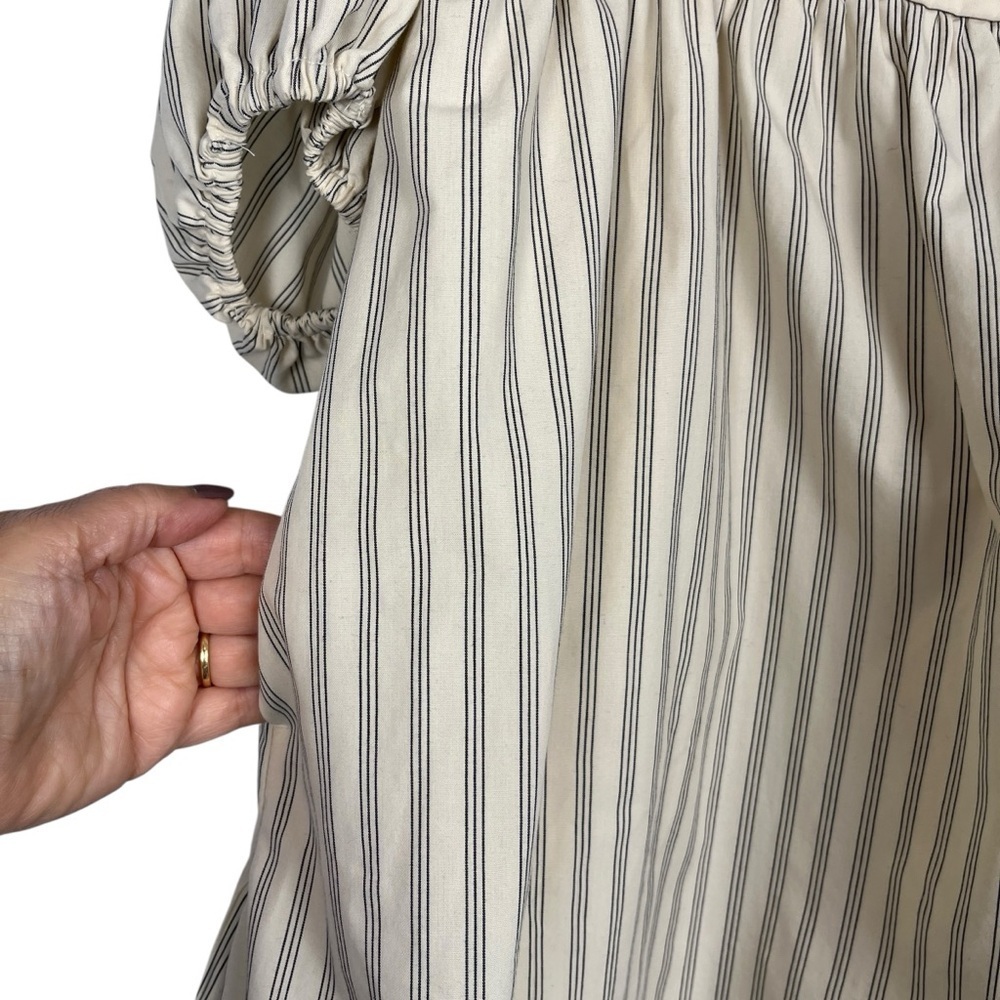 ABERCROMBIE & FITCH Emerson Off Shoulder Skort Dress Cream Navy Pinstripe M - Picture 10 of 15